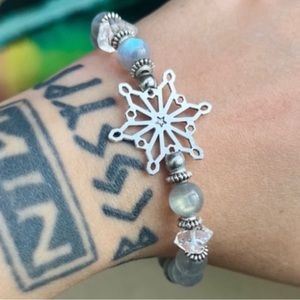 Herkimer diamonds Snowflake labradorite gemstones bead bracelet